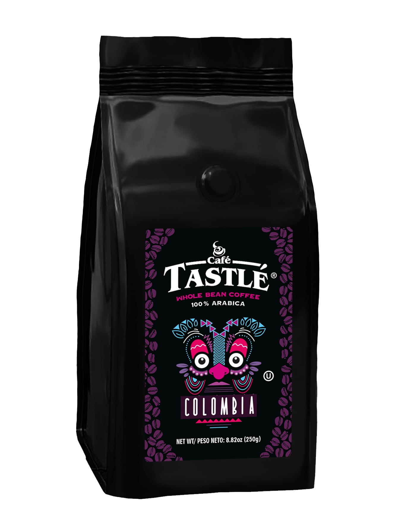Cafe Tastle Colombia Medium-Dark Roast 100% Arabica Whole Bean Coffee, 8.82 oz (Pack of 12)