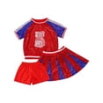 thumbnail image 5 of iixpin Girls Sequins Dance Performance Costume Sparkle Jazz Dance Top with Skirt Shorts Set Dancing Red 110, 5 of 7
