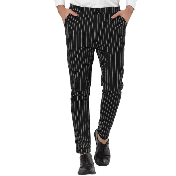 Pantalones de vestirrayas pahombre Pantalones de negocios con frente plano y corte entallado Negro L