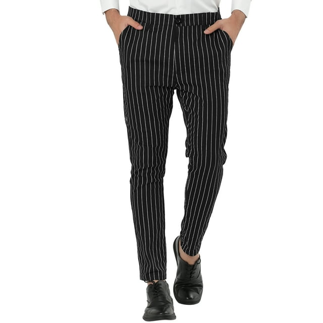 INSPIRE CHIC Pantalon Habillé à Rayures pour Homme, devant Plat, Pantalon d'Affaires Noir 32