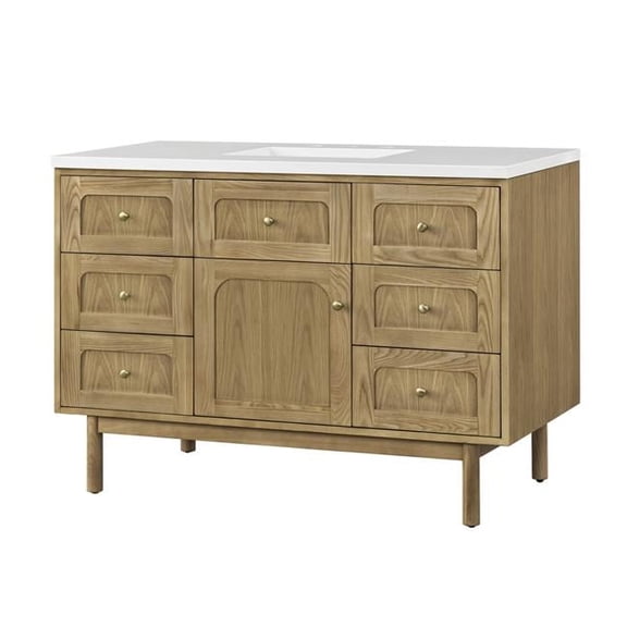 James Martin Vanities 545-V48-LNO-3WZ 48 in. Laurent Single Vanity with 3CM White Zeus Top  Light Natural Oak