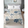thumbnail image 4 of Blue Beige Coastal Flat Sheets Only Full Size, Soft Breathable Bed Top Sheets for Mattress, Summer Beach Starfish Coral Nautical Rustic Bedding Flat Sheets for Home Hotel Bedroom Bed Protection, 4 of 9