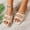 Beige, variant on Women's Flat Double Bow Square Toe Slide Sandals Open Toe Soft Leather Casual Summer Slip On Daily Mule Slippers Brown 8 Wide