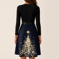 thumbnail image 4 of Women's Casual Fashion V-Neck Long Sleeved Retro Christmas Print Retro Dress, Holiday Print, Audrey Style, Party Wear, Casual Dress, Festive,Navy,L, 4 of 7