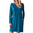 thumbnail image 2 of Itsame Womens Mini Dresses, Long Sleeve Solid Color Soft Casual Hooded Dress Blue L, 2 of 7