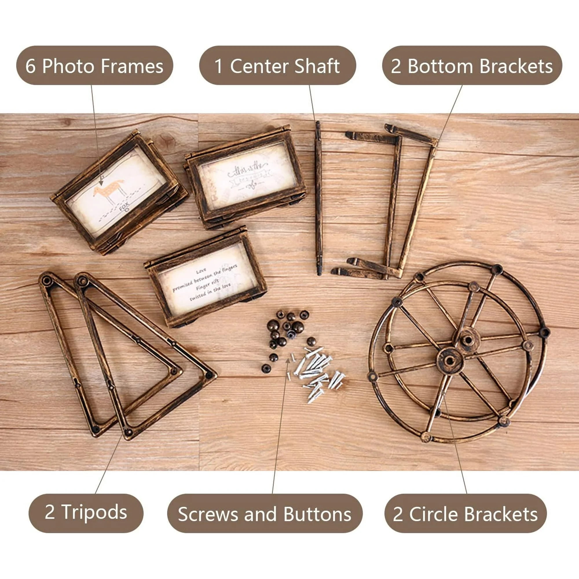 12 Photos Rotating Ferris Wheel Picture Frame, Vintage Embossed Designs 5 inches Frame for Home Decor Wedding Birthday Gifts, Antique Bronze