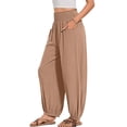 thumbnail image 2 of Women Cotton Palazzo Pants Summer Boho Wide Leg High Waist Casual Lounge Pant Vacation Outfits Camel Color M, 2 of 7