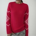 thumbnail image 2 of larppty Fair Isle Sweater Women Vintage Long Sleeve Casual Loose Crewneck Sweater Lightweight Knit Pullover Top Fall Fashion (Red, XL), 2 of 3