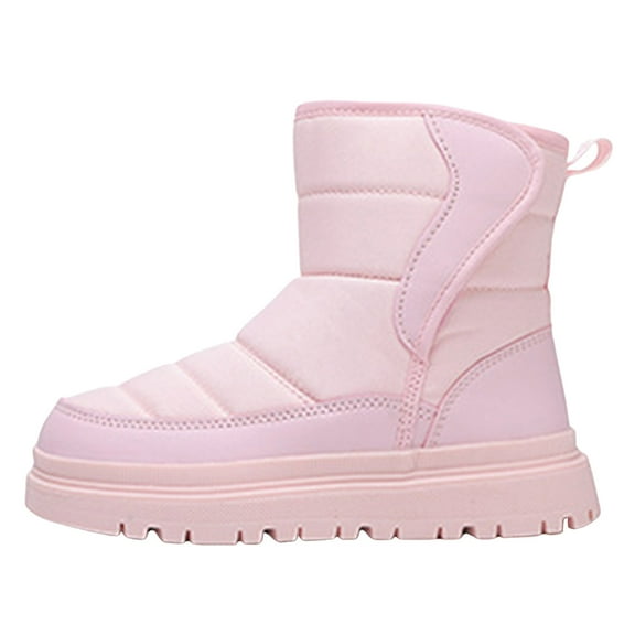 Zshosam Kid Snow Boots Toddler Winter Snow Boots Waterproof Insulated Boys Girls Hiking Boots Size 1,(Pink Big Kids 1)