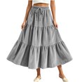 thumbnail image 3 of Ihhxva Pleated Skirt for Women Velvet Tiered Long Drawstring Maxi Elastic Waist Winter Holiday Gathering S-2XL, 3 of 9