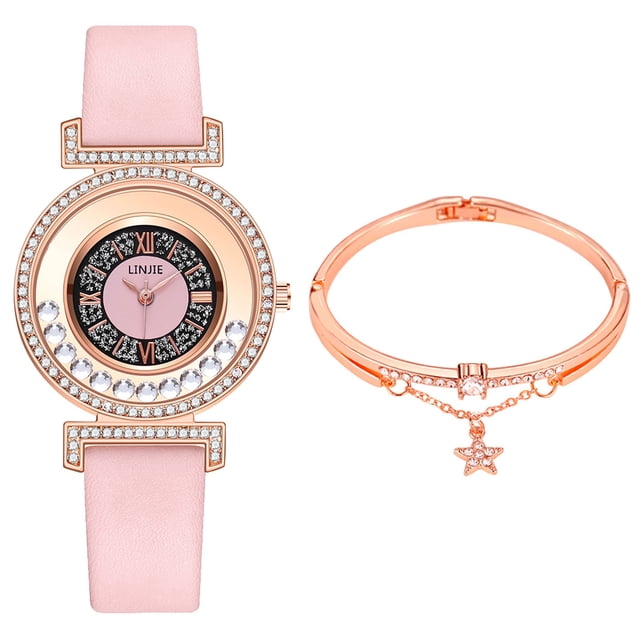 Leather Strap Watch Strap Leather Linjie Ladies Fashion Quartz Watch Leather Strap Watch Analog Watch Set
