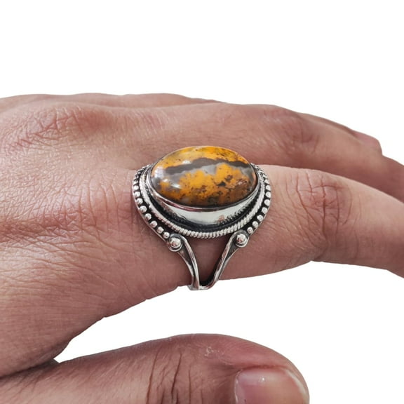 Natural Bumblebee Jasper Ring, Bumblebee Jasper Ring, Birthstone, Bohemian Band, 925 Sterling Silver, Womens Ring, Christmas, Thanksgiving, Handmade, Statement Jewelry, Natural Gemstone Ring