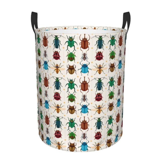 Balery Cartoon Insects Cesta de ropa redonda con asas, impermeable, independiente, para ropa, juguetes, dormitorio y familia-Medium