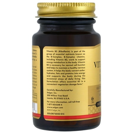 Vitamin B2 (Riboflavin), 100 mg, 100 Vegetable Capsules, Solgar