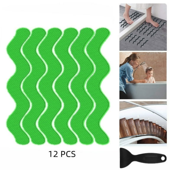 GOODLY Anti Slip Shower Stickers,12/24 PCS Wave Shaped Non-Slip Safety Bathtub Strips Adhesive Decals with Scraper for Bathtubs Pools Showers Stairs and Ladders