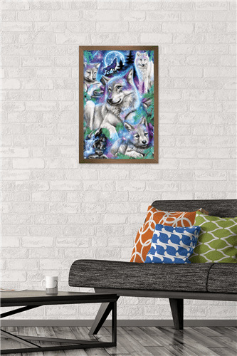 Sheena Pike - Daydream Galaxy Wolves Wall Poster, 14.725" x 22.375" Framed