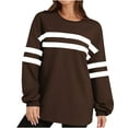 thumbnail image 2 of Enjoytime Winter Shirts for Women 2025 White Striped Round Neck Long Sleeve Pullover Tops 2025 Casual Fall Fashion Blouses Brown M, 2 of 6