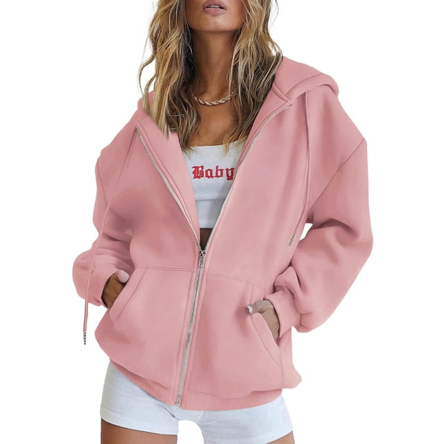 Sudadera con Capucha y Cierre para Mujer PRETTYGARDEN Rosa Talla L