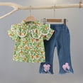 thumbnail image 2 of TAGOLD Summer Outfit Sets for Kids Clothes,Girls Outfit Sets,Children's Summer Little Flower Print Comfortable Casual Shirt Set Short Short Sleeve And Jeans Lapel Sets For Kids, 2 of 5