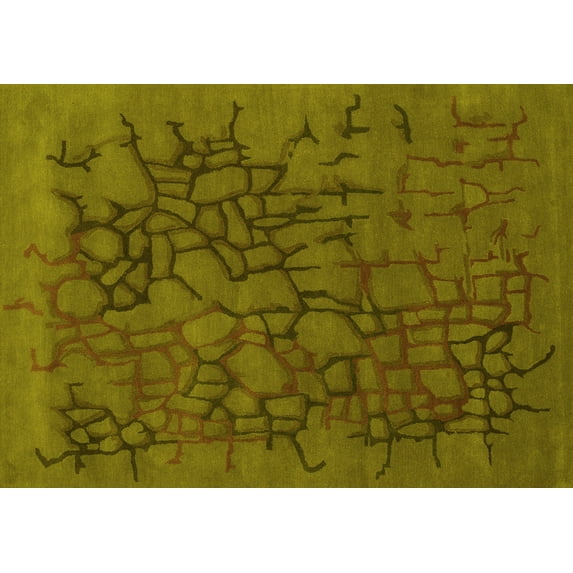 Ahgly Company Indoor Rectangle Abstract Yellow Contemporary Area Rugs, 2' x 4'