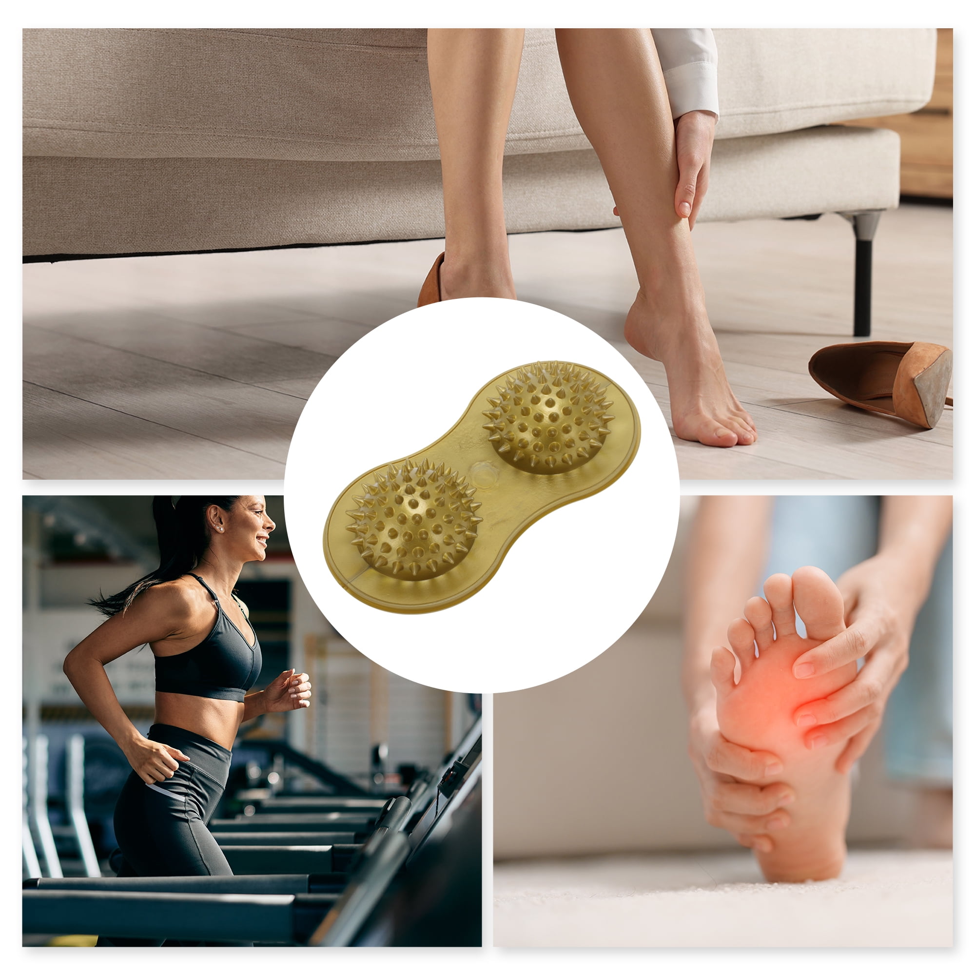 Unique Bargains Durable Useful 1 Pc Double Sphere Foot Massager for Home Gold Tone