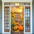 thumbnail image 3 of Hello Fall Door Cover Thanksgiving Backdrop Pumpkin Sunflower Wagon Field 71x35 Inch Rustic Autumn Banner for Porch Wall Decor Fall Harvest Photo Booth Props, 3 of 6