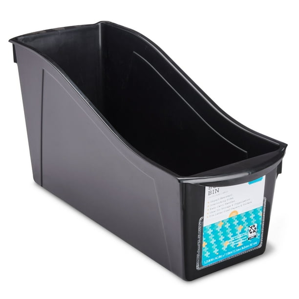 Pen+Gear Plastic Large Book Bin with Label Pocket, Deep Black, 6Pack