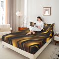 thumbnail image 3 of Castle Fairy 3D Metallic Gold Wave King Sheets 4pcs,Glossy Layered Abstract Pattern Bedding,Gold Black,1 Fitted Sheet,1 Flat Sheet and 2 Pillowcases, 3 of 6
