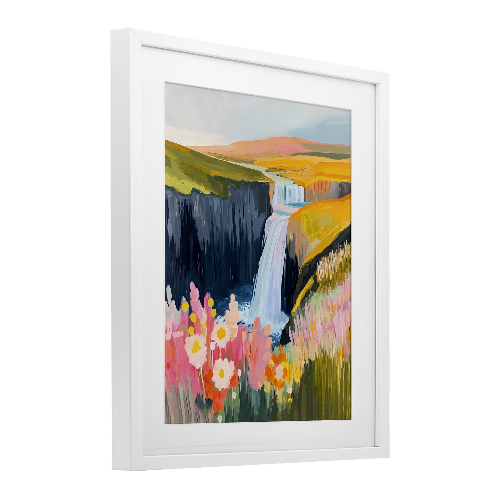 Stupell Industries Colorful Waterfall in Valley White Framed Print Under Glass, design by The Prints Vibe