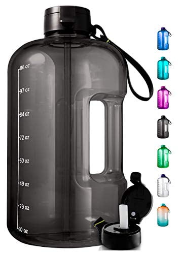 AQUAFIT 1 Gallon Water Bottle with Straw Motivational Water Bottle Big Water Bottle with Straw 1 Gallon Water Bottle Water Jug 1 Gallon Water Jug Daily Water Bottle with Time Marker Bottle Black Fade 