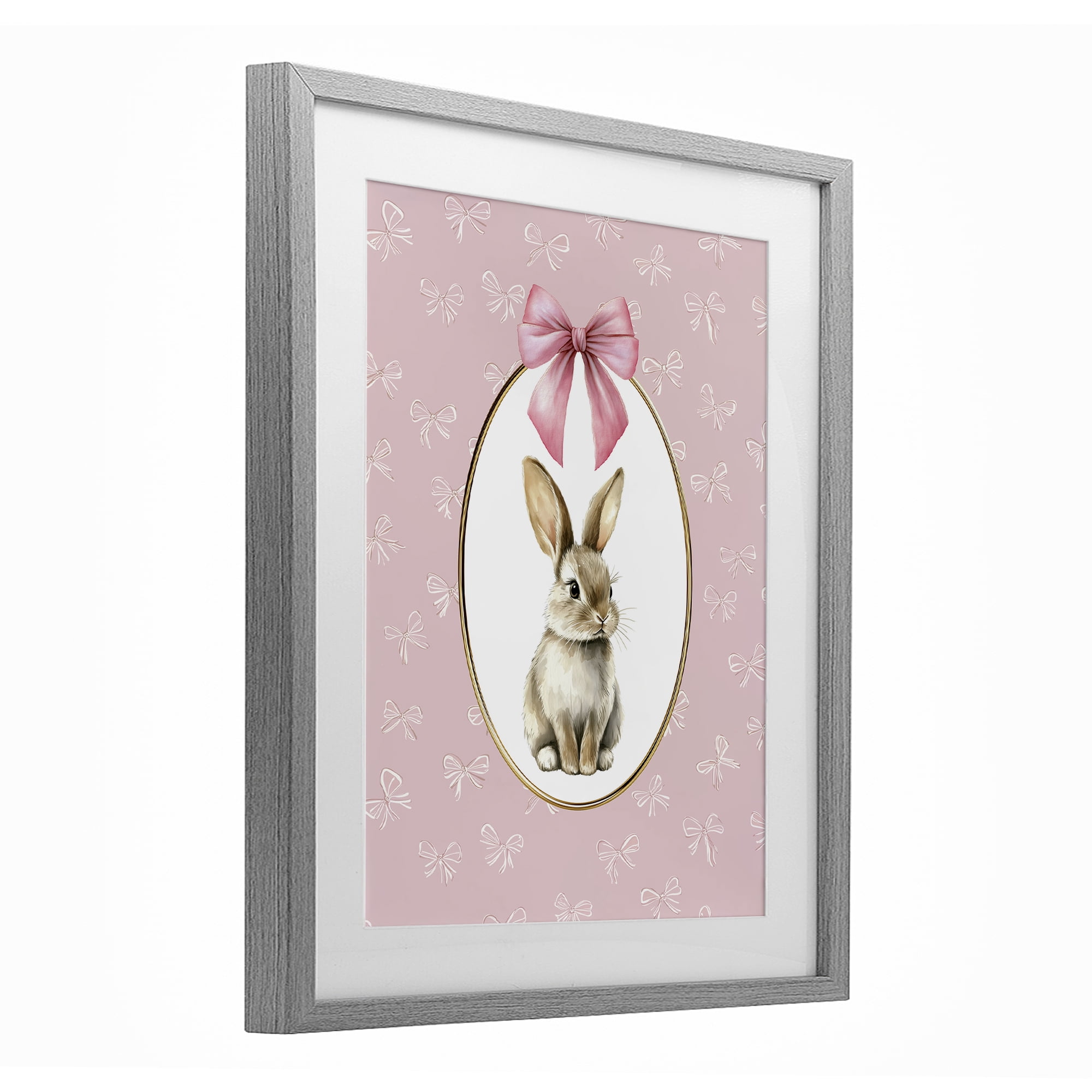 Stupell Industries Ribbon Border Bunny Gray Framed Print Under Glass, design by Christine Simpson Art