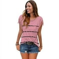 thumbnail image 1 of Nouveau Haut Décontracté pour Femmes à Rayures Imprimées T-Shirt Manches Courtes à Franges Col Rond Blouse, 1 of 7