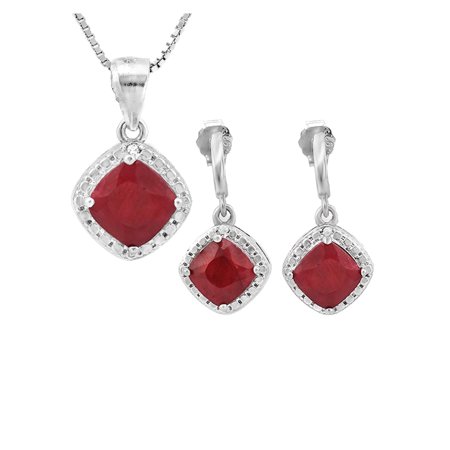 Diamond Estate Jewelry Set - 4.25ct Genuine Ruby & Diamond Accents 925 Sterling Silver Jewelry Set