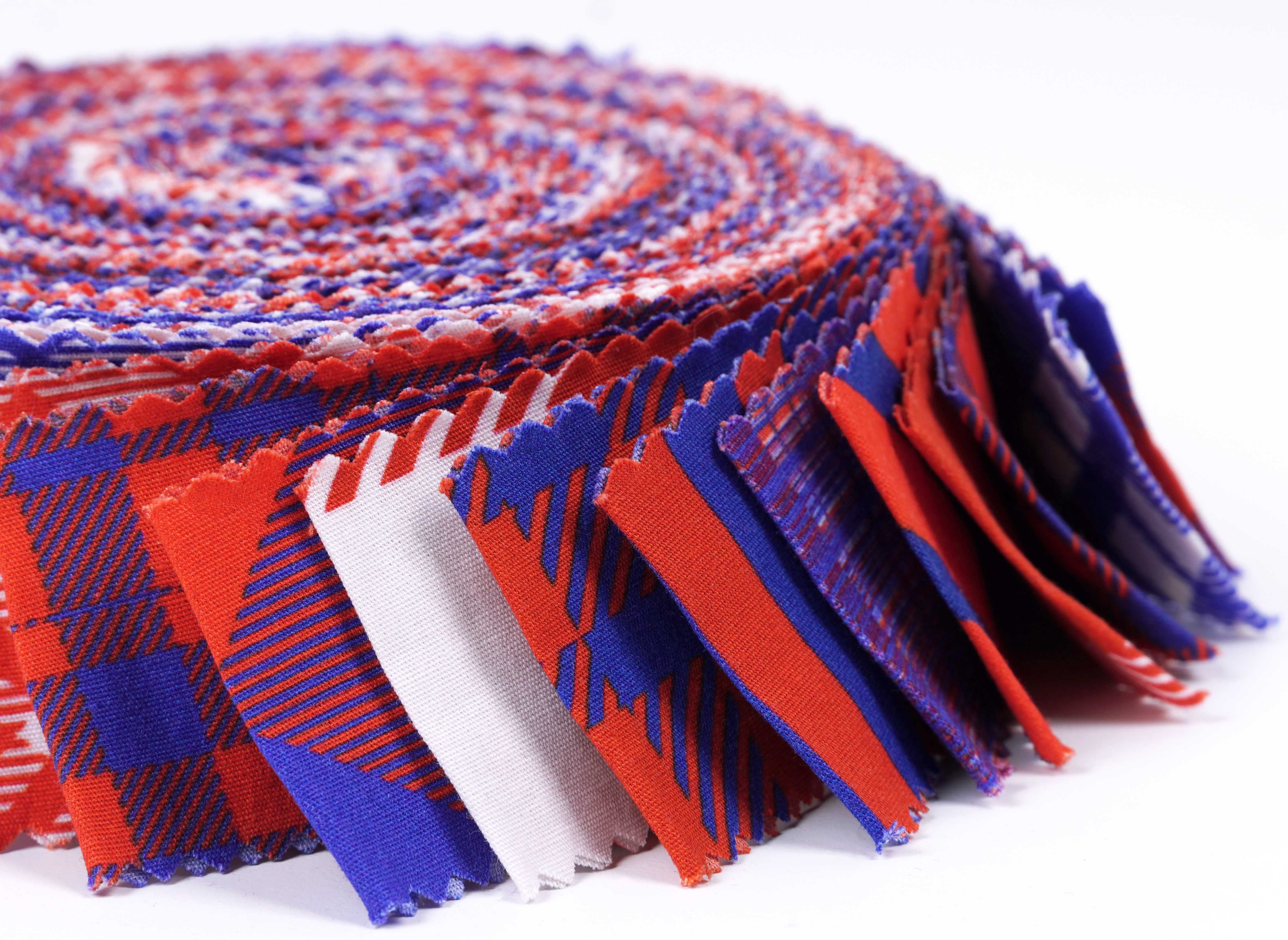 Soimoi 40Pcs Check & Tartan Print Precut Fabrics Strips Roll Up 1.5x42inches Cotton Jelly Rolls For Quilting - Red, Blue & White