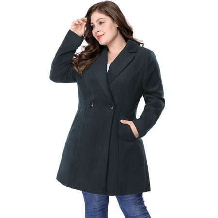 Women's Plus Size Winter Outwear Peacoat Lapel Coat Blue (Size