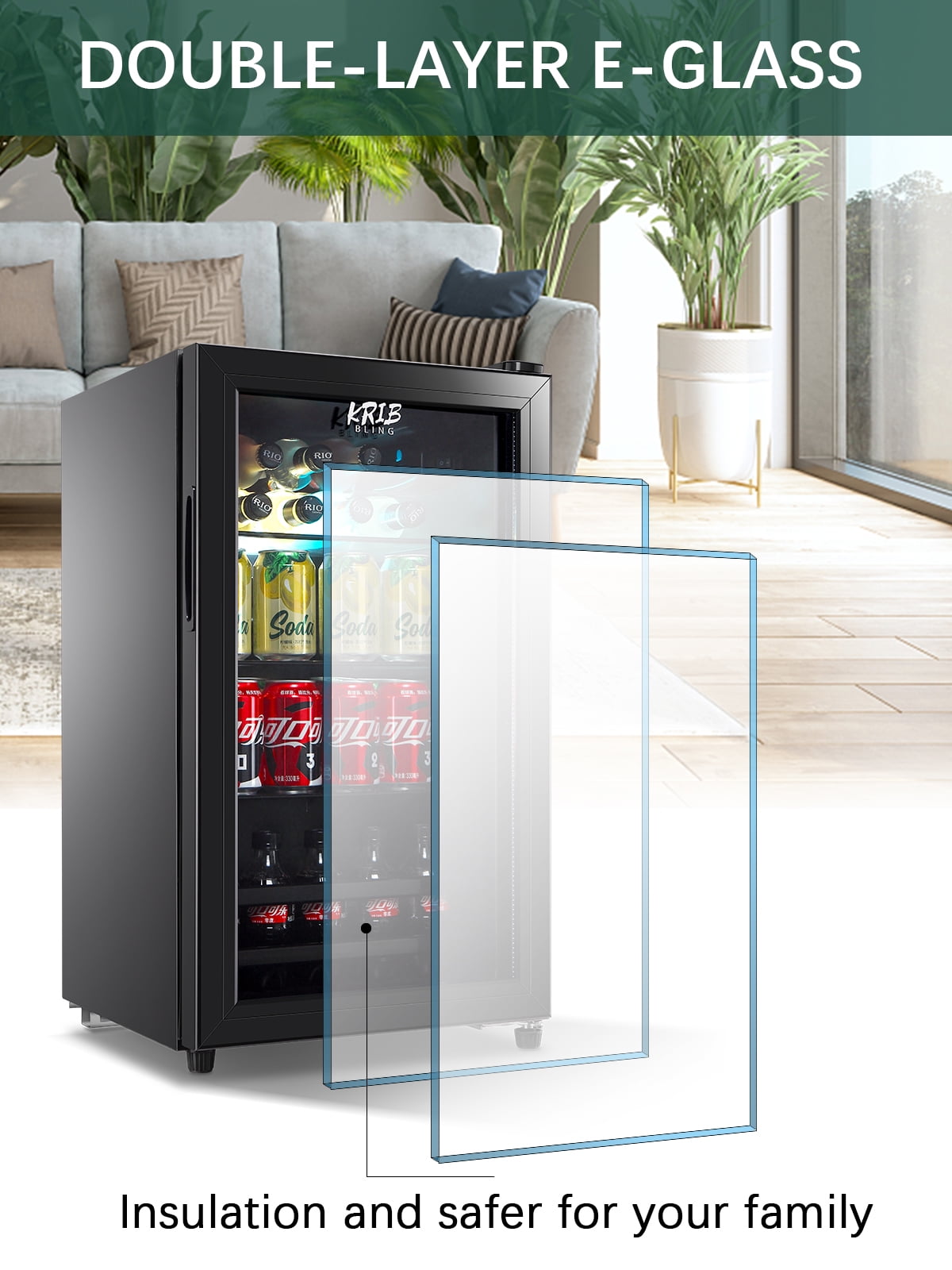 Krib B Mini Refrigerator with Wire Adjustable Shelving, Beverage Refrigerator and Cooler for 120 Cans, Mini fridge for Soda, Water, Beer, Wine for Dorm, Office, Bar, Black