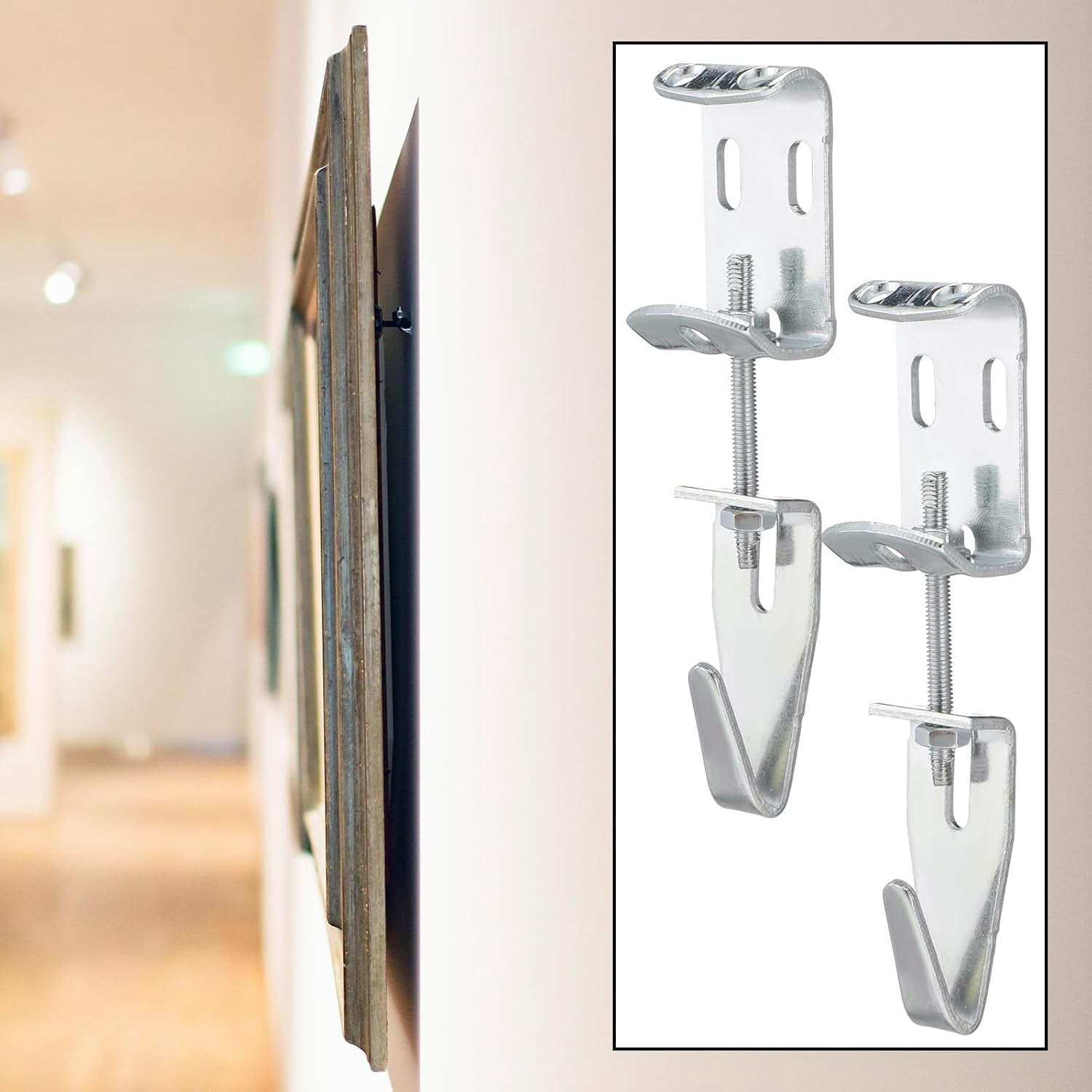 ABCISI 10 Pcs Adjustable Picture Hangers, J Hooks Mirror Hanging Kit with Hangers Hooks  for Mirrors, Art & Frames, Wall Mount Hardware Supports up to 100 Lbs