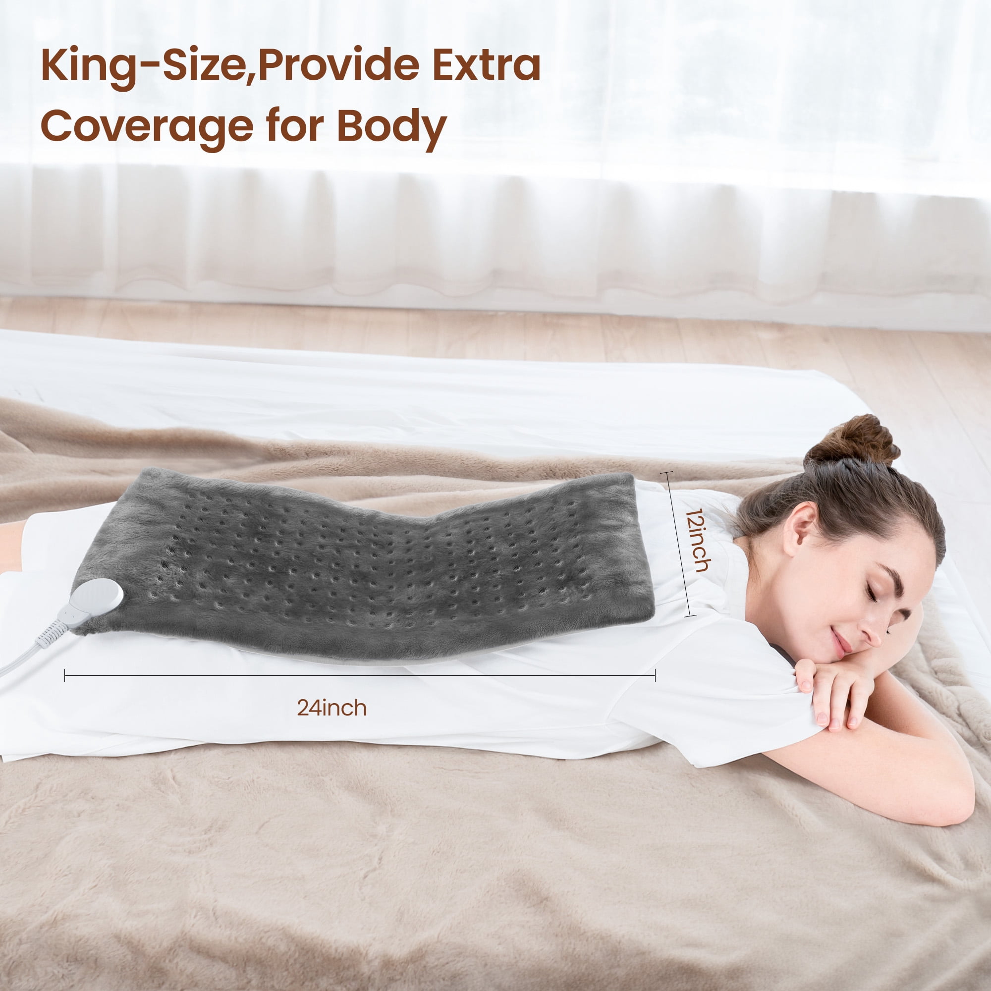 RENPHO Heating Pad for Back Pain Relief & Period Cramps, Hsa Fsa Eligible, Heat Pad for Neck and Shoulder,12"x24", Mothers Day Birthday Gifts for Women Men, Gray