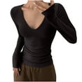 thumbnail image 3 of Aboser V Neck Tops for Women Slim Fit Basic Tees Y2k Top Casual Long Sleeve Shirts Solid Color Layers Shirt Lightweight Soft Underscrubs, 3 of 4