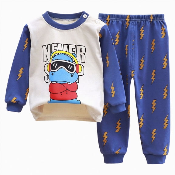 TOWED22 Boys Cotton Pajamas Long Sleeve Toddler Boys Pjs Kids Sleepwear Sets 6-12 Months 12-24 Months 2t 3t 4t 5t 6t 7t 8t 9t Children,Dark Blue,18-24 M