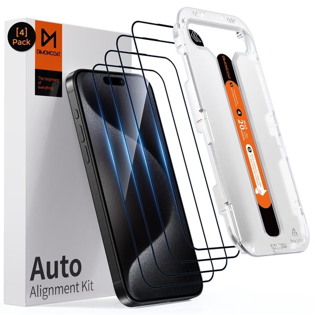 Protector de pantalla DIMONCOAT TOP 9H+ Glass para iPhone 15 Pro Max, paquete de 4