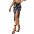 thumbnail image 4 of INSPIRE CHIC Women's Hawaiian Skirts 2024 Summer Beach Ruched Front Tropical Skirt with Slit L Navy Blue, 4 of 6