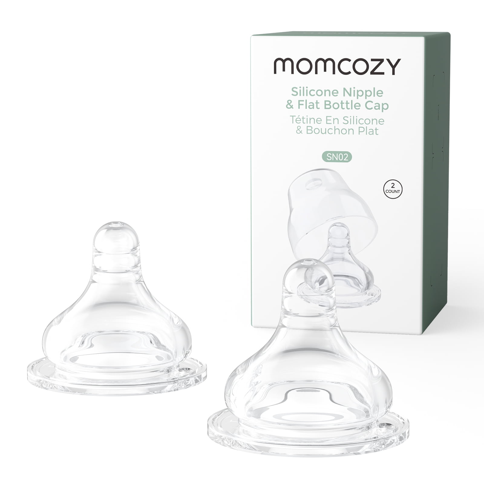 Momcozy Soft Baby Nipple Premium Natural Flow Silicone for Wide-Neck Bottles, BPA-Free, Perfectly Compatible with Momcozy Breast Milk Cooler, Small (Pack of 2)