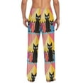 thumbnail image 2 of Colorful Geometric Patterns with Cats Mens Pajama Pant Sleep and Lounge Bottons with Pockets, 2 of 7