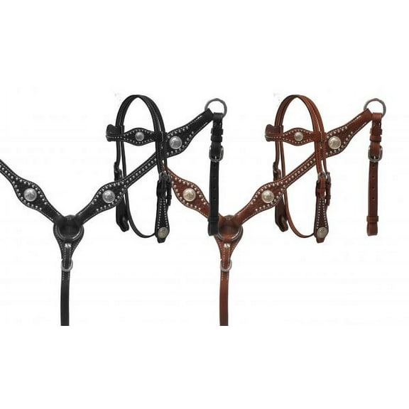 Showman Leather Bridle & Breast Collar Set w/ Basketweave Tooling (Black)