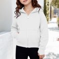 thumbnail image 2 of felwors Girls Zip Up Hoodies Kids Casual Long Sleeve Sweatshirt Fall Jacket with Pockets (White,13-14 Years), 2 of 6
