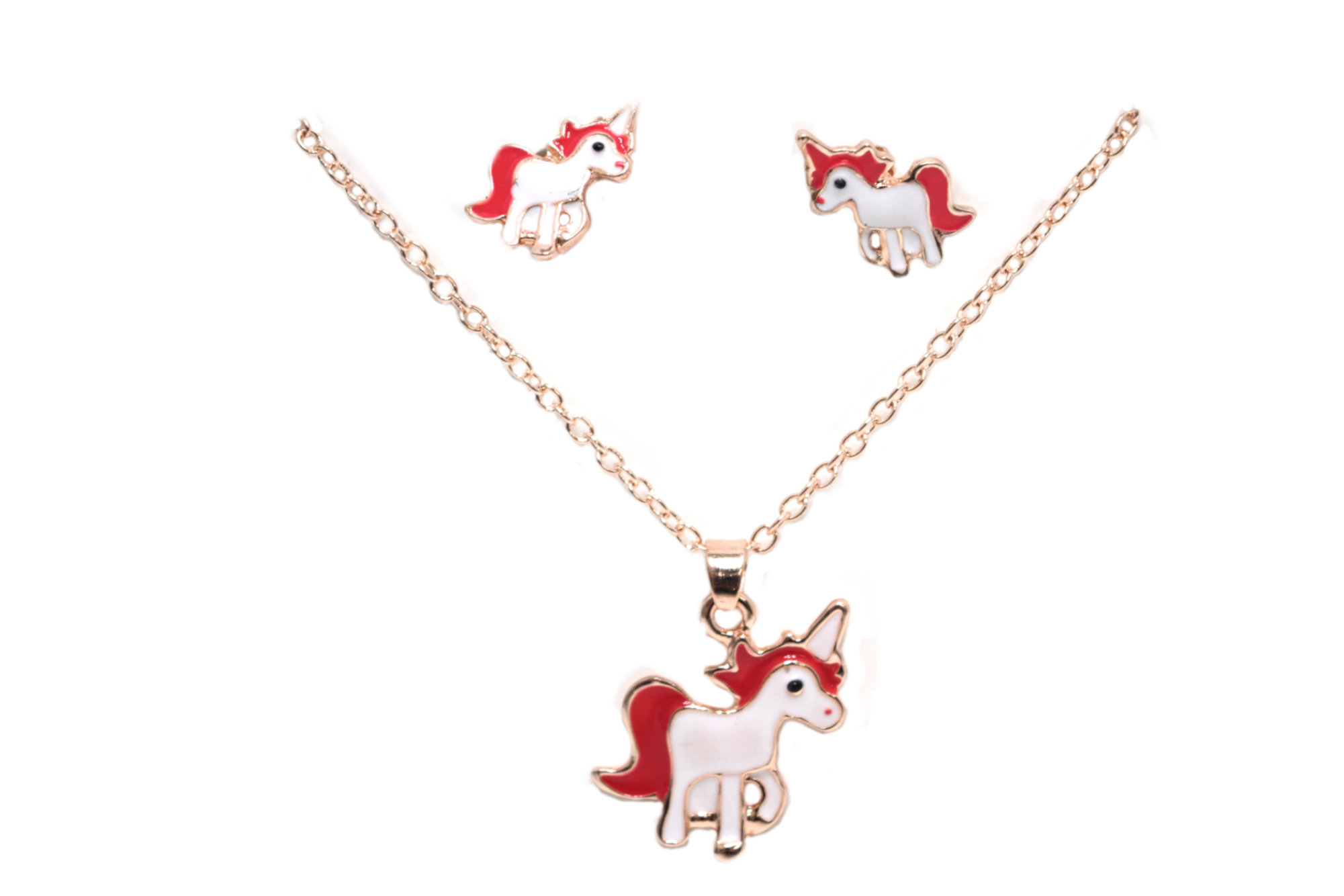Unicorn Necklace Set White Pink/Red Earring Necklace Unicorn Girls Jewelry, J-154-US - image 2 of 10