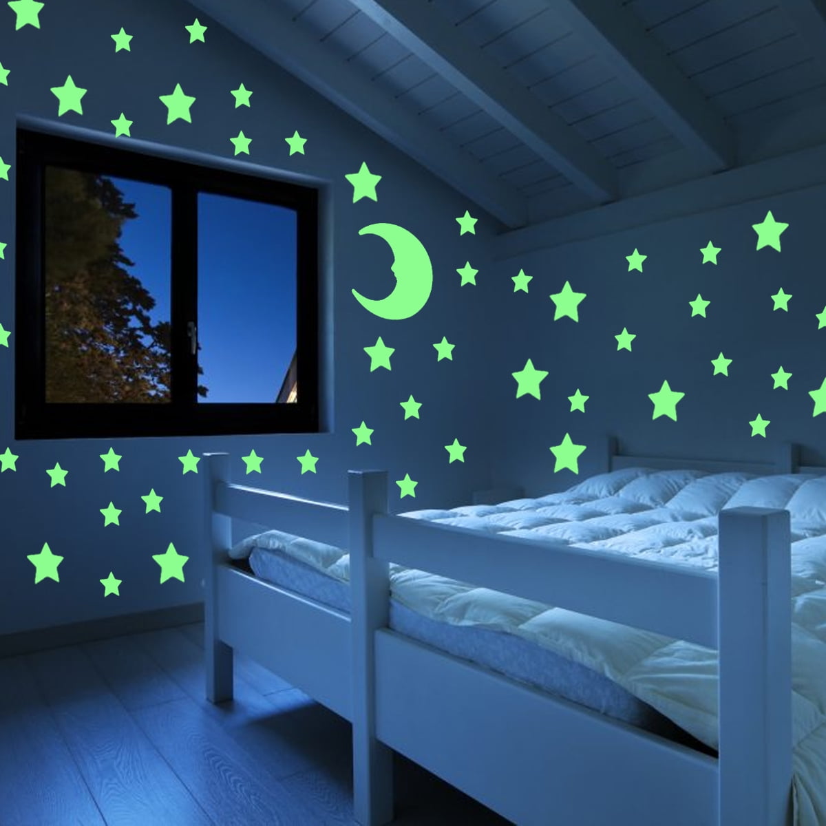 100X Glow in The Dark 3D Moon Stars Stickers Decal Ceiling Wall Bedroom DIY NEW 