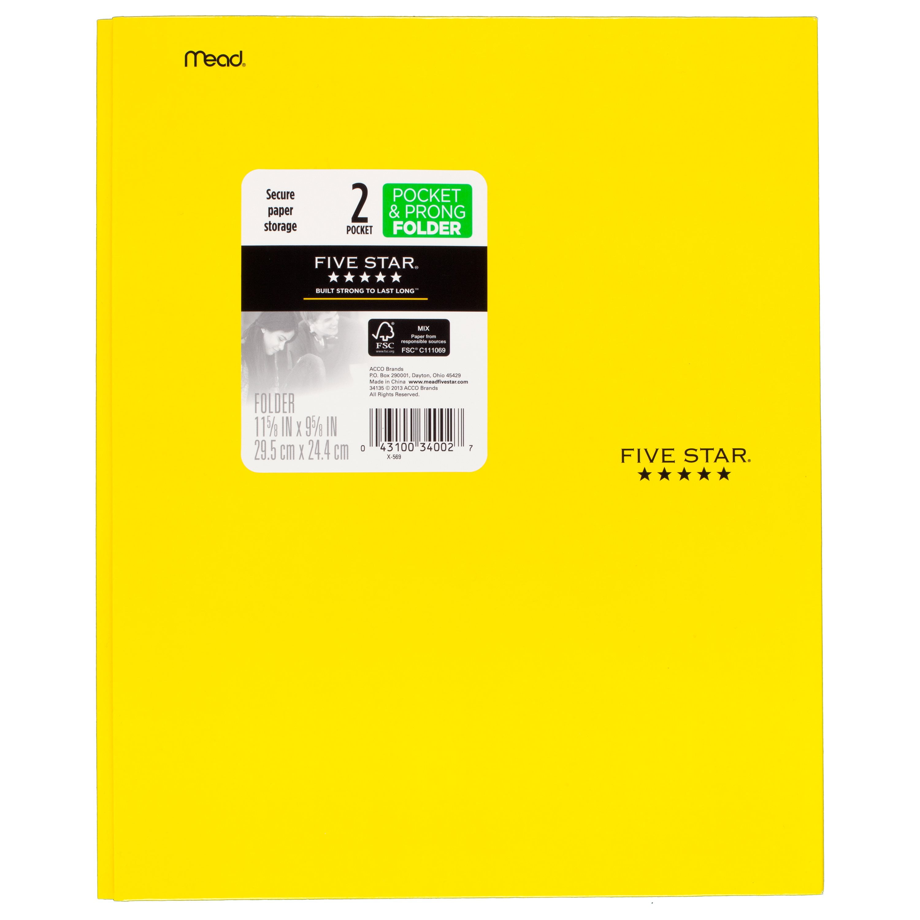 Five Star Pocket and Prong 2-Pocket Paper Folder, Yellow (34567)