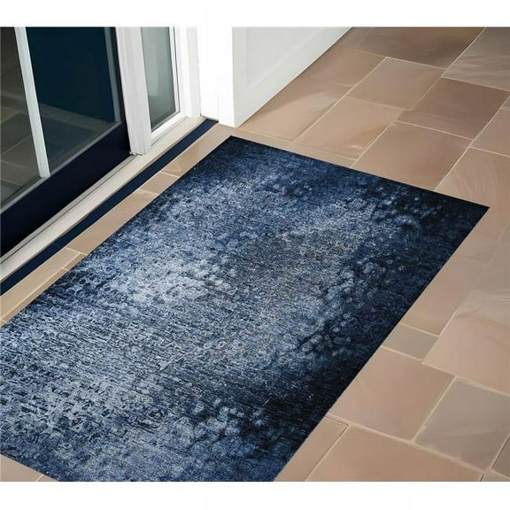 HomeRoots 563496 3 x 5 ft. Blue Washable Non Skid Indoor Outdoor Rectangle Machine Woven Area Rug